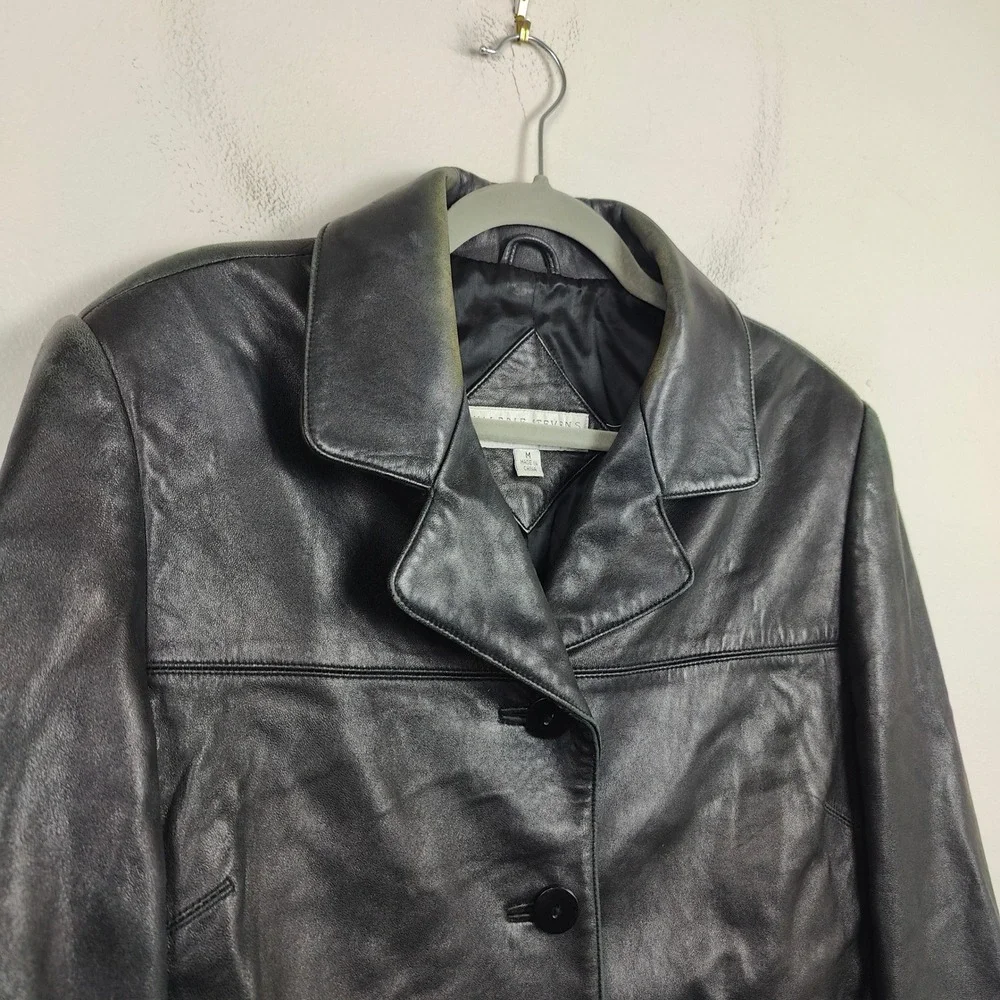 Vintage Valerie Stevens Lamb Leather Jacket‎ Womens Medium Button Up Black 90s